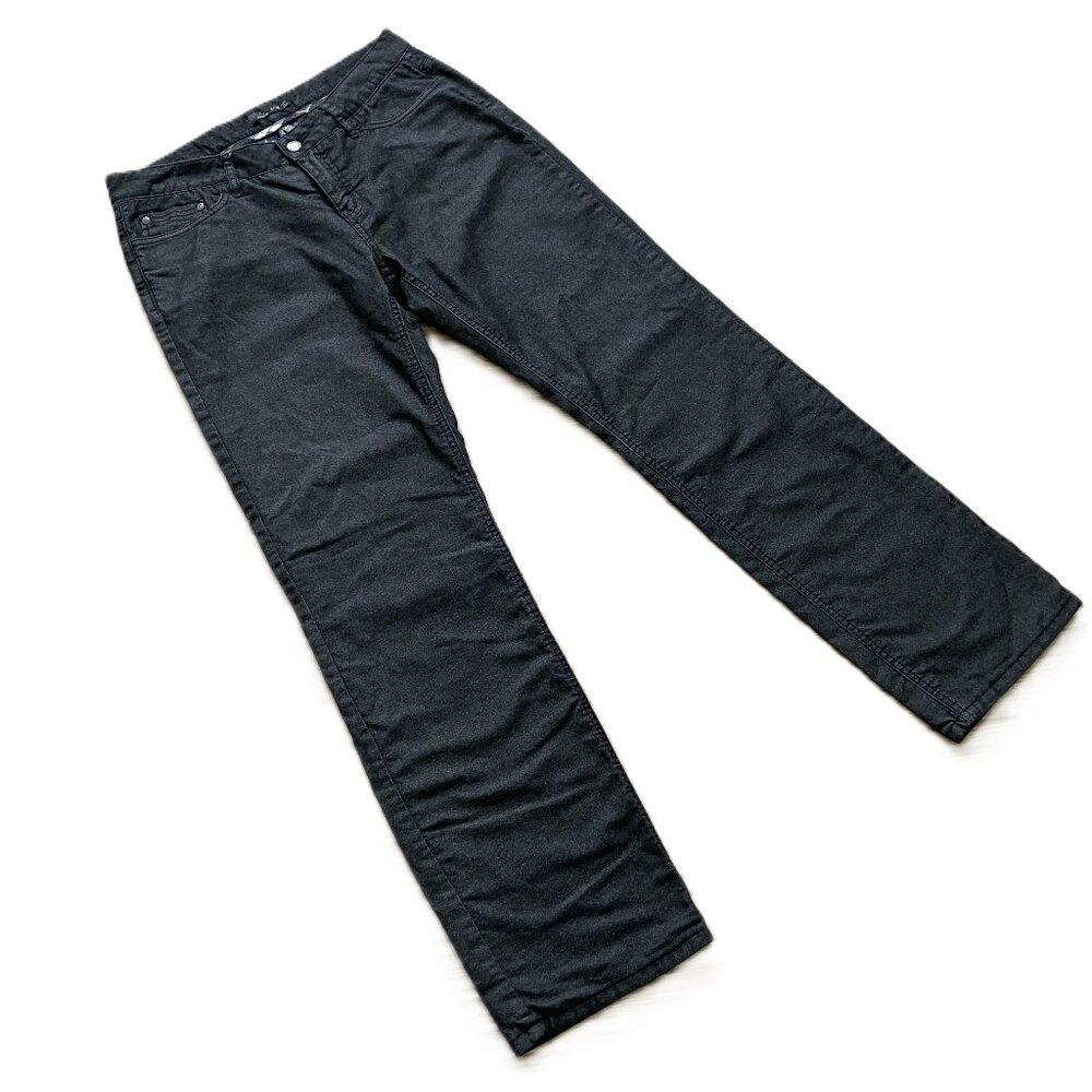 Prana Boyfriend Fit Jeans Mid-Rise Straight Flannel Lined Charcoal Black Denim